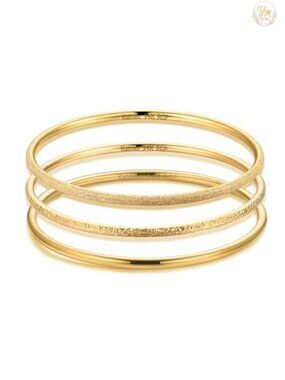 14K Gold Plated Stainless Steel Bangle Bracelet for Women Stackable Thin Round